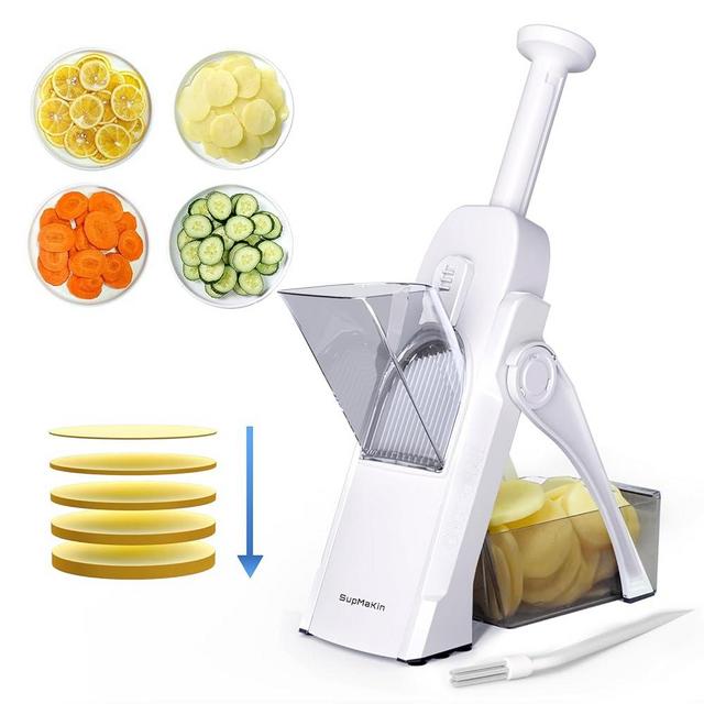 SUPMAKIN Safe Mandoline Slicer for Kitchen, Potato Slicer for Chips, Vegetable & Food Slicer,Thickness Adjustable 0.1-8 mm, Kitchen Faster Slice Artifact White (Only Slicer)