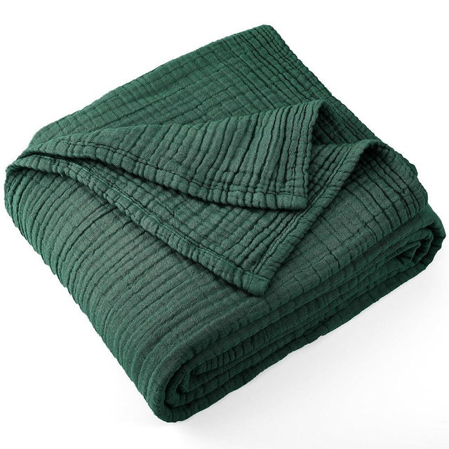 Carriediosa 100% Cotton Muslin Throw Blanket 50" X 70" Throw XL Size，4-Layers Summer Gauze Throws for Bed Couch，Soft Lightweight Breathable Linen Blankets Bedspread for Adults All Season，Dark Green