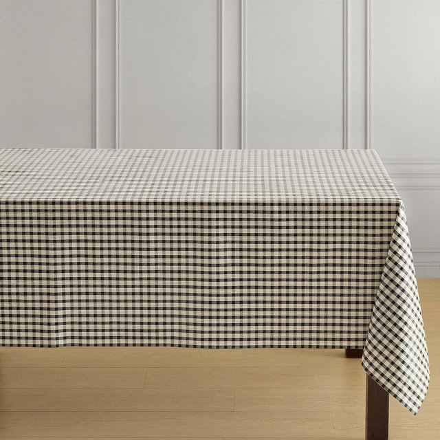 Gingham Check 3-Yard Cut-to-fit Vinyl Tablecloth/Table Protector - Black - 54x108 - Elrene Home Fashions