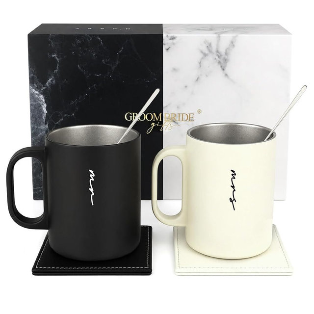 Mr&Mrs Gifts Wedding Gifts Coffee Mugs 12 Oz Bridal Shower Gifts Cups(MM) | Engagement Gifts for Couples, Set of 2 Mugs, Mr and Mrs Gifts, Bride and Groom Gift, 2 Pcs Coffee Cups for Newlyweds