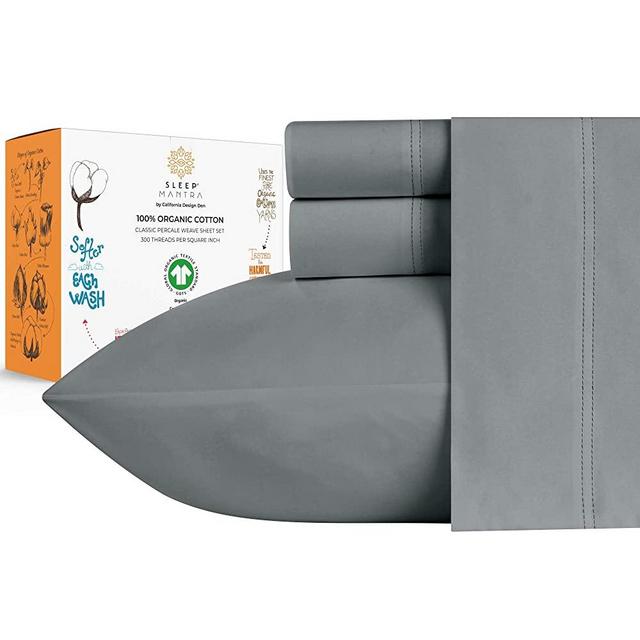 100% Organic Cotton Bed Sheets - Crisp and Cooling Percale Weave, Breathable 4 Piece Sheet Set, Deep Pocket with All-Around Elastic (King, Dark Grey)