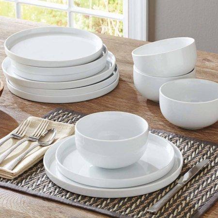 Better Homes and Gardens Modern Rim 12-Piece Dinnerware Set, White