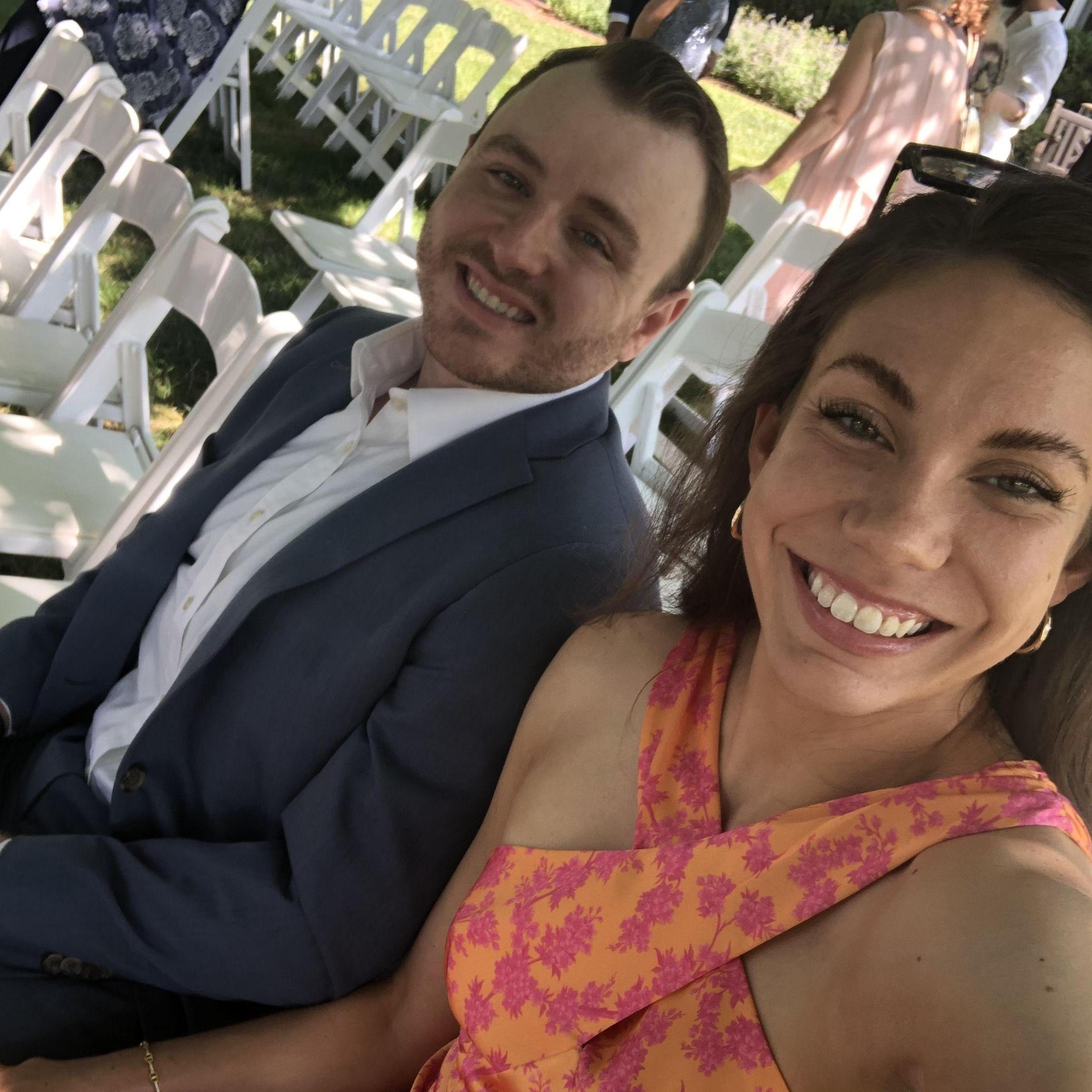 Sitting at the wedding of our now officiant, Mike Repollet!