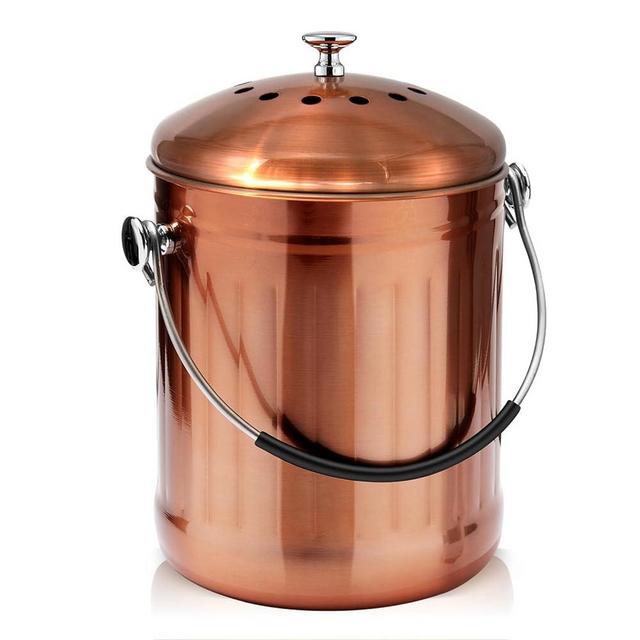 ENLOY Compost Bin for Kitchen Countertop, 1.3 Gallon Matte Copper Stainless Steel Compost Bucket with Lid, Odorless Food Waste Bucket with 2 Charcoal Filters, Indoor Compost Pail with SOFT-GRIP Handle