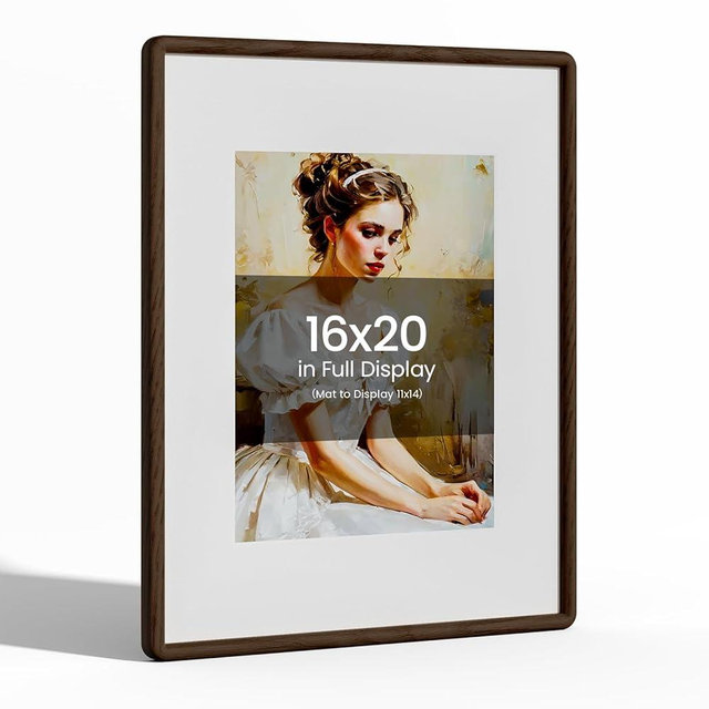 16x20 Picture Frame Natural Oak Wood From California-USA Walnut Color Finished with Real Tempered Glass, Handcrafted 16 x 20 Poster Frame Matted to 11x14 Photo,Certificate,Degree,Graduation Display