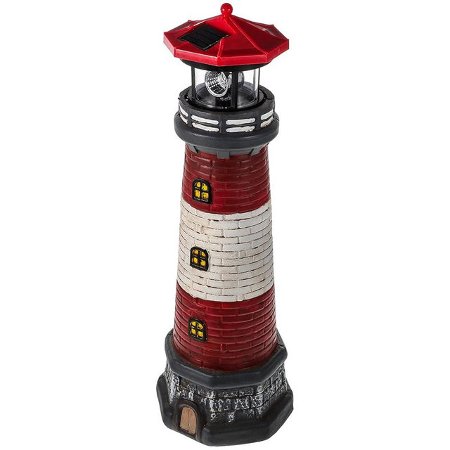 Housoutil Outdoor Solar Lighthouse Lamp Decor - 15" LED Tall Solar Lighthouse with Rotating Beacon - Waterproof Lighthouse for Garden Yard Outdoor Décor