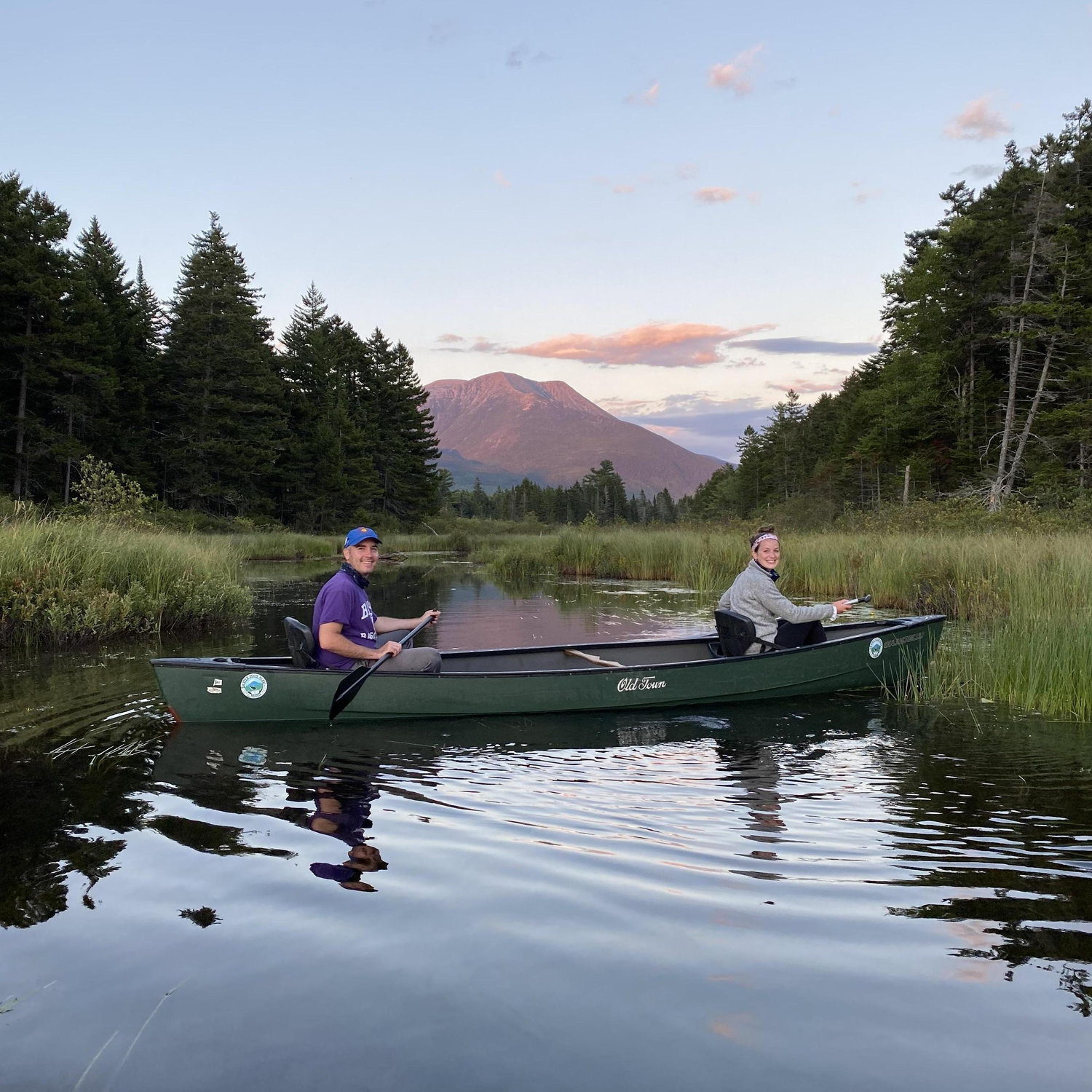 Canoeing in front of Mount Katahdin