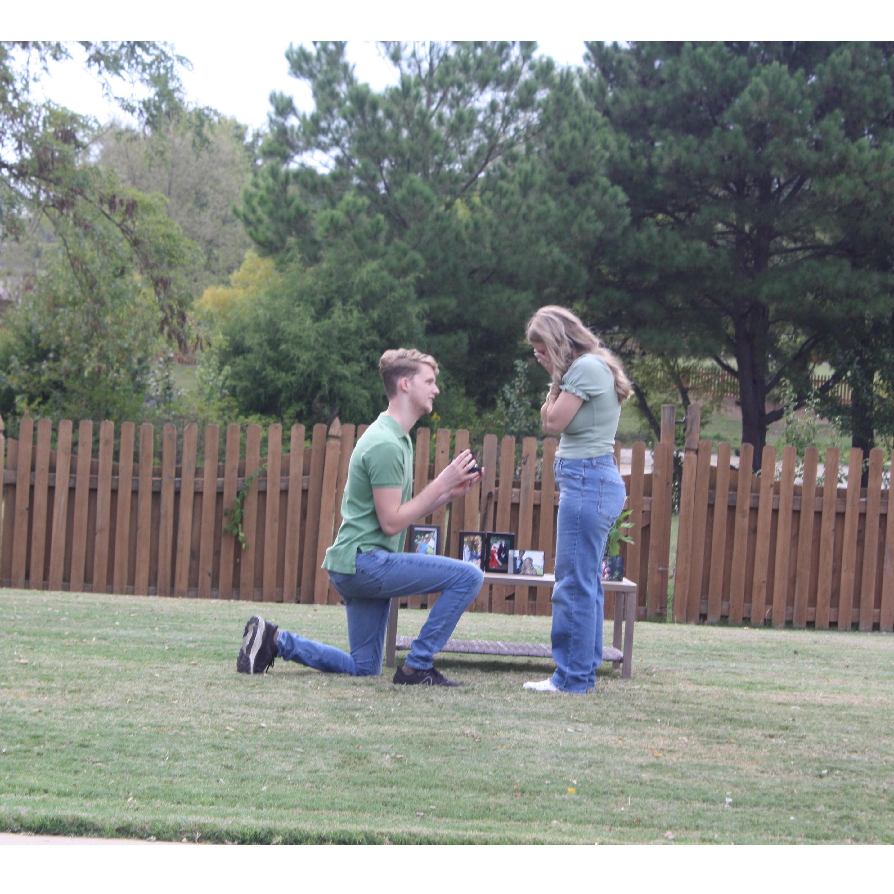 The big moment! Set in his parent's backyard with some of his favorite photos throughout the years.