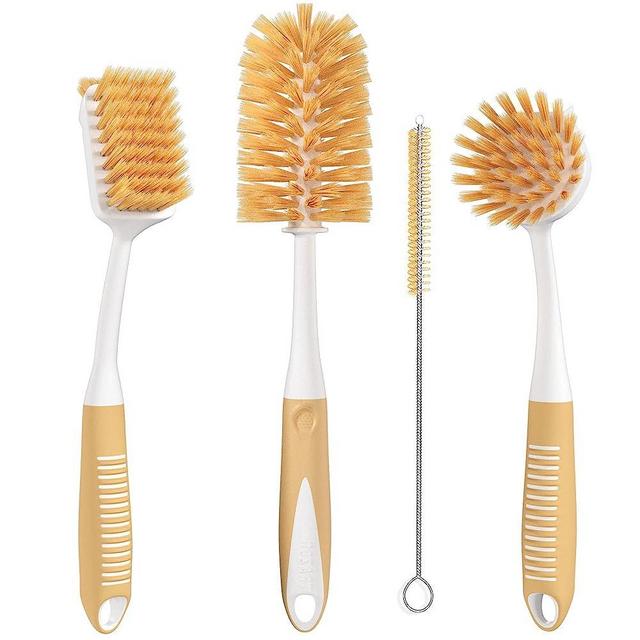 Dish Brush Set of 4 with Bottle Water Brush, Dish Scrub Brush, Scrubber Brush and Straw Brush - Kitchen Scrub Brushes Ergonomic Non Slip Long Handle for Cleaning Cleaner Wash Dish Sink Dishes Cup Pot