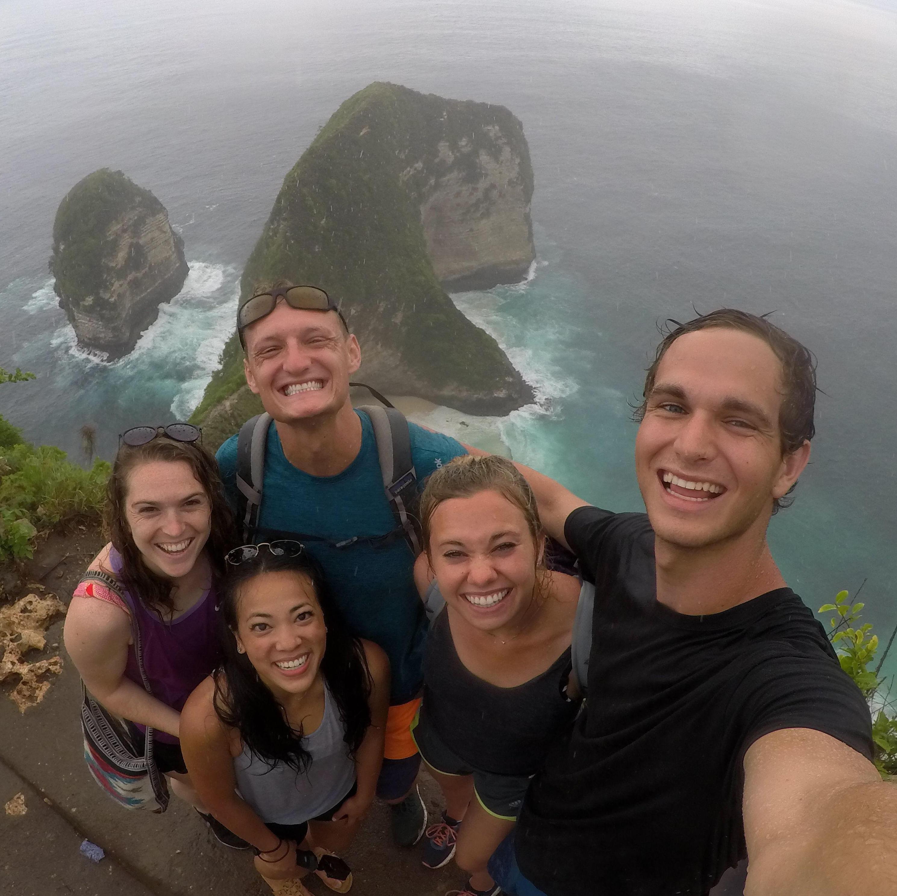 Kelingking Beach aka Nusa Penida T-Rex Cliffs on a rainy day with friends in Bali