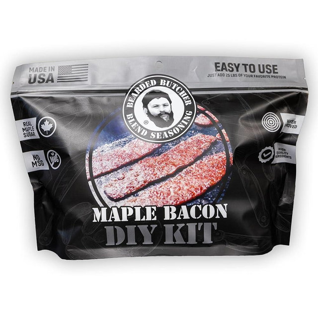 Bearded Butchers Maple Bacon DIY Kit with Cinnamon Shaker – Seasons Up to 25 lbs of Meat, Perfect for Homemade Maple Bacon with Any Meat – Includes Real Maple Sugar Seasoning, Sodium Nitrite Curing Salt, and Cinnamon Swirl Shaker