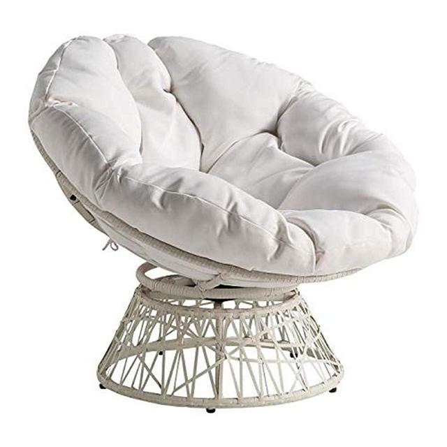 OSP Designs BF25296WH-11 Papasan Chair with 360-degree Swivel, White/White