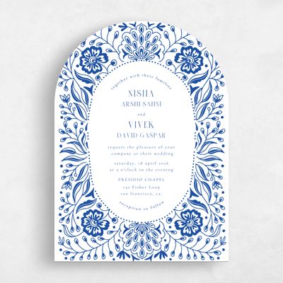Blue Arch Wedding Invitation - Calliope Portrait