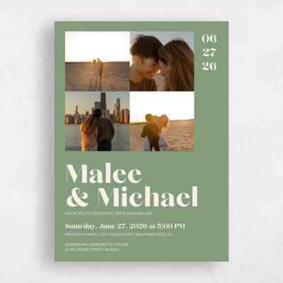 Bright Sage, Green Wedding Invitation - Vitale Multiphoto