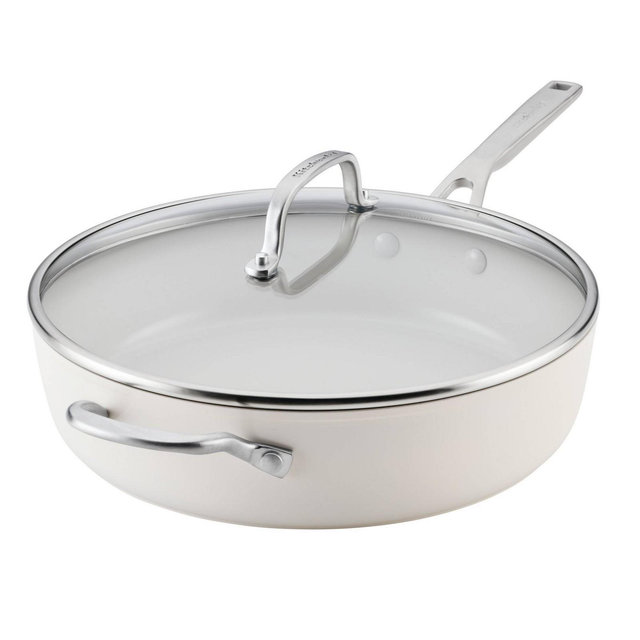 KitchenAid 5qt Ceramic Saute Pan with Lid and Helper Handle Induction White