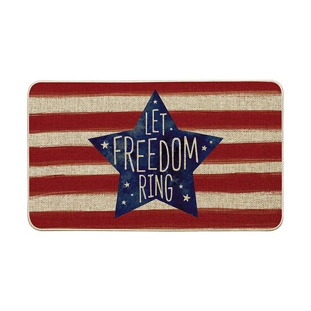 Artoid Mode Patriotic Watercolor Stripes Star Decorative Doormat Let Freedom Ring, 4th of July Memorial Day Independence Day Low-Profile Floor Mat Switch Mat for Indoor Outdoor 17 x 29 Inch