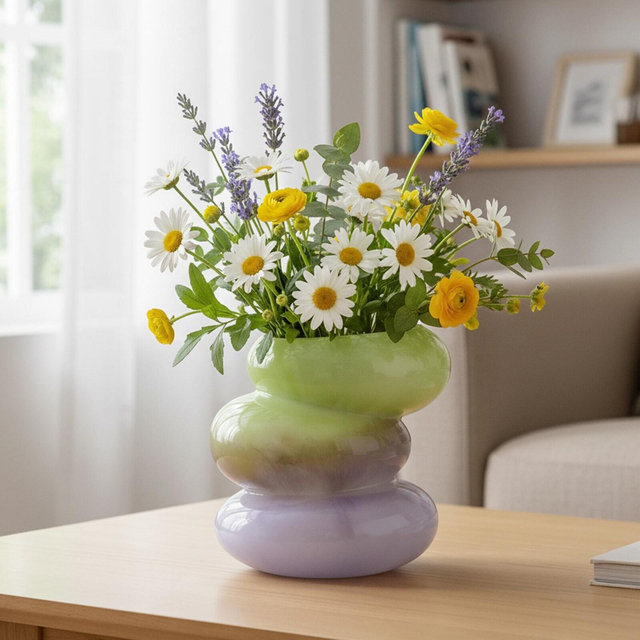 Handblown Swirl Glass Vase: Soda Lime Green Centerpiece