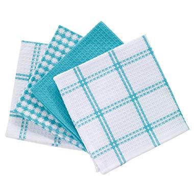 Decorrack 4 Large Kitchen Towels, 100% Cotton, 15 x 25 Inches, Absorbent Dish Drying Cloth, Perfect for Kitchen, Solid Color Hand Towels, Turquoise