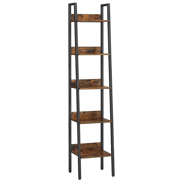 VASAGLE Bookshelf, Ladder Shelf 5-Tier, Freestanding Storage Shelves, for Home Office Living Room Bedroom Kitchen, Steel Frame, Simple Assembly, Industrial, Rustic Brown and Black ULLS109B01