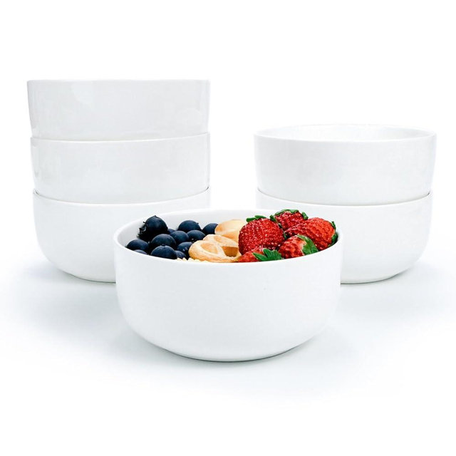 Jassceram Cereal Bowls Set of 6, 28 Oz Ceramic Bowls for Soup, Salad, Dessert, Ramen and Oatmeal, Suitable for Kitchen or Dining - Dishwasher & Microwave Safe, 6 Inch, White