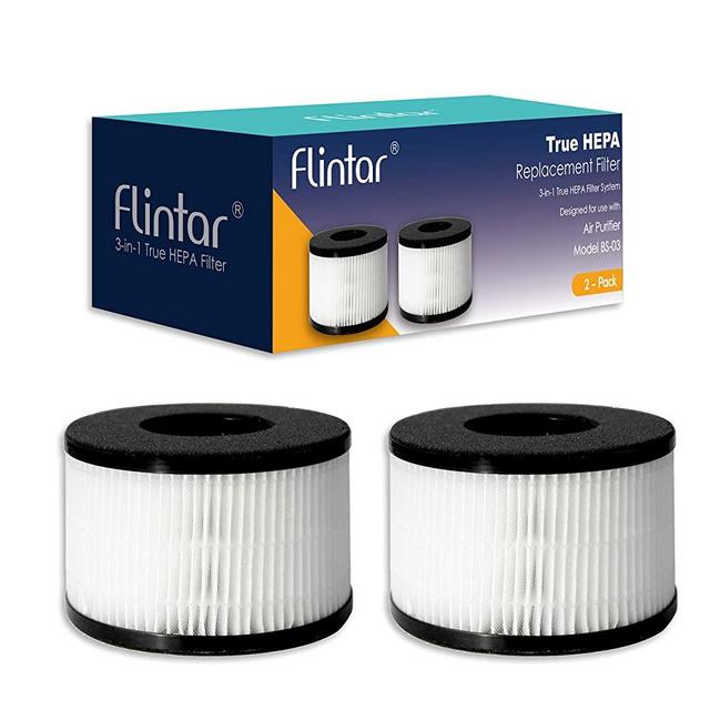 Flintar BS-03 3-in-1 True HEPA Replacement Filter, Compatible with BS-03 HEPA Air Purifier Part U and Part X, 2-Pack