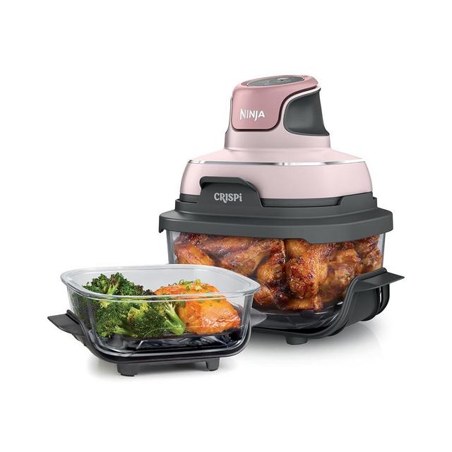 Ninja Crispi 4-in-1 Portable Glass Air Fryer Cooking System, 4 QT & 6 Cup Glass Containers with Storage Lids, Easy Meals, Microwave, Freezer & Dishwasher Safe, Air Fry, Bake, & More, Pink, FN101PK