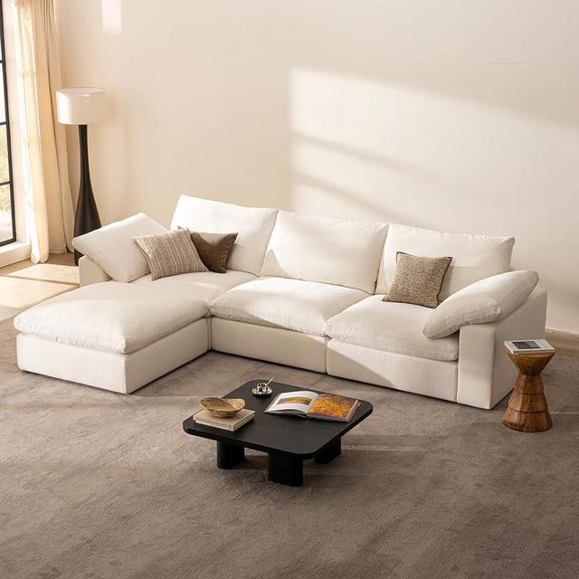 Vorthio 110.2" Cloud Couch Oversized Modular Sectional Sofa, 3 Seater with Ottoman Modern Sofa True Relax Comfy, Wide & Deep Seat Couches with Metal Frame, Furniture Sets for Living Room, White