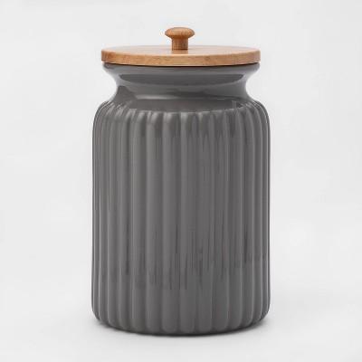 121oz Stoneware Ribbed Food Storage Canister with Wood Lid Gray - Threshold™