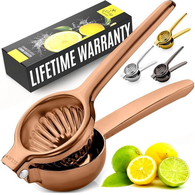 Zulay Kitchen Lemon Squeezer Stainless Steel - Premium Quality, Heavy Duty Solid Metal Squeezer Bowl - Large Manual Citrus Press Juicer and Lime Squeezer Stainless Steel - Rose Gold