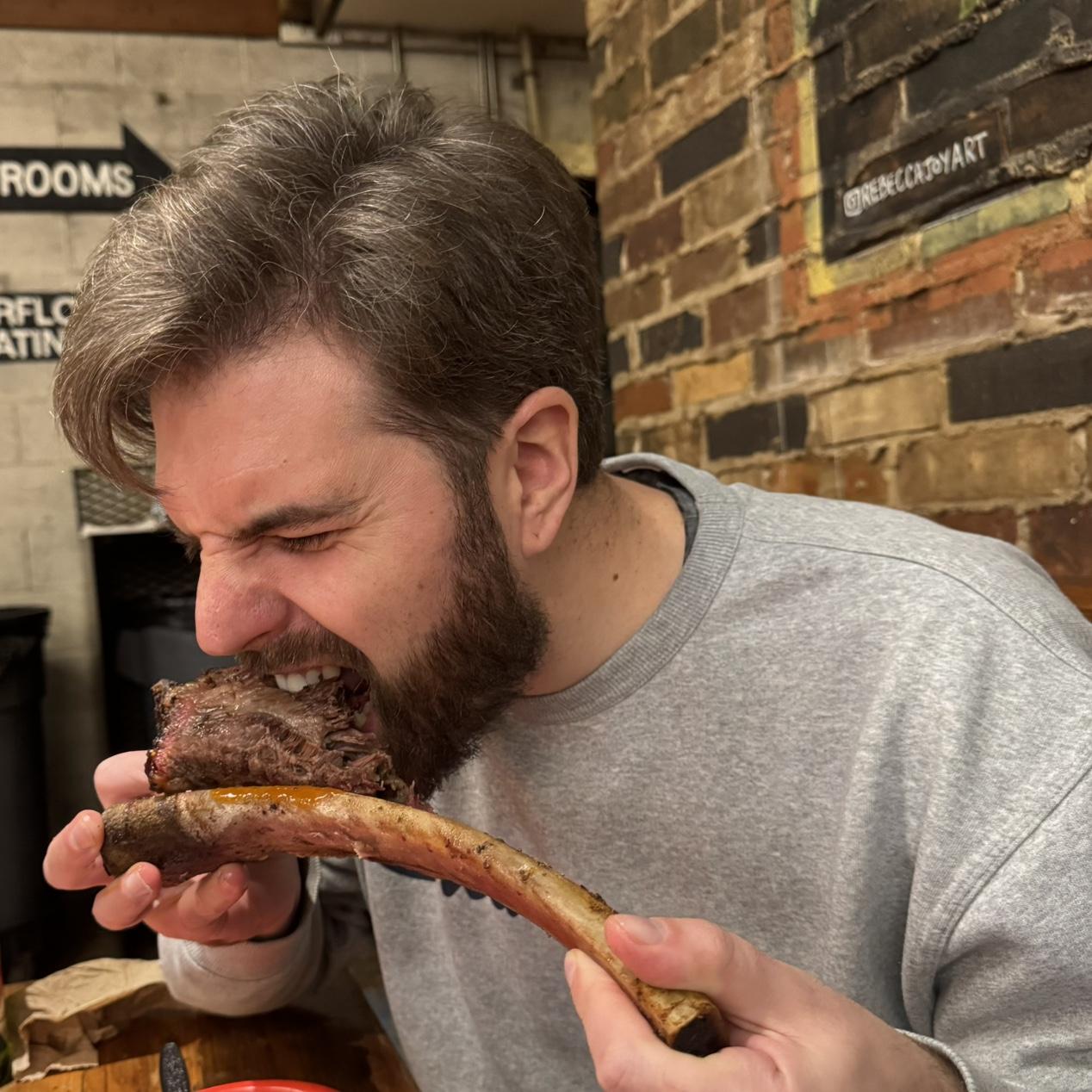 Spencer in his natural habitat: food first, everything else later!