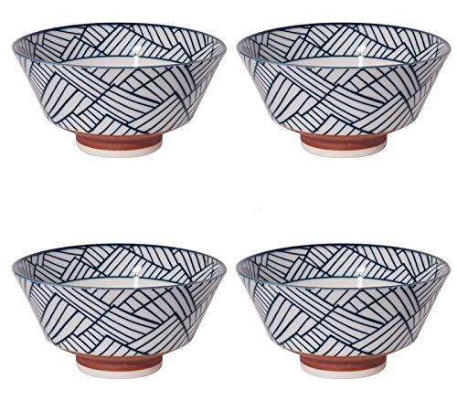 Hinomaru Collection Authentic Japanese Minoyaki Porcelain Sometsuke Rice Bowl Tayo Multi Purpose Bowls Set 7.09 fl oz 5 inch W Set of 4 Rice Bowls Set (Ajiromon Wickerwork Design)