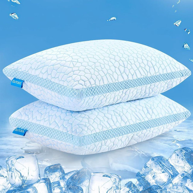 QUTOOL Double Sided Cooling Pillow for Hot Sleepers, Shredded Memory Foam Pillows King Size Set of 2, Adjustable Soft & Firm Gel Bed Pillow for Side, Back, Stomach Sleepers