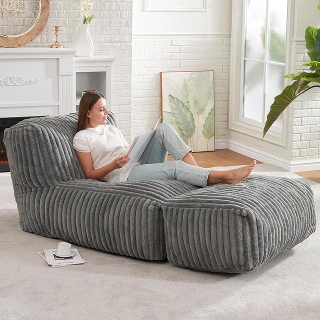 Big Bean Bag Lounger Chairs Large Beanbag Chair for Adults Bean Bag Sofa with Memory Foam Filled for Living Room, Bedroom or Balcony (Grey)