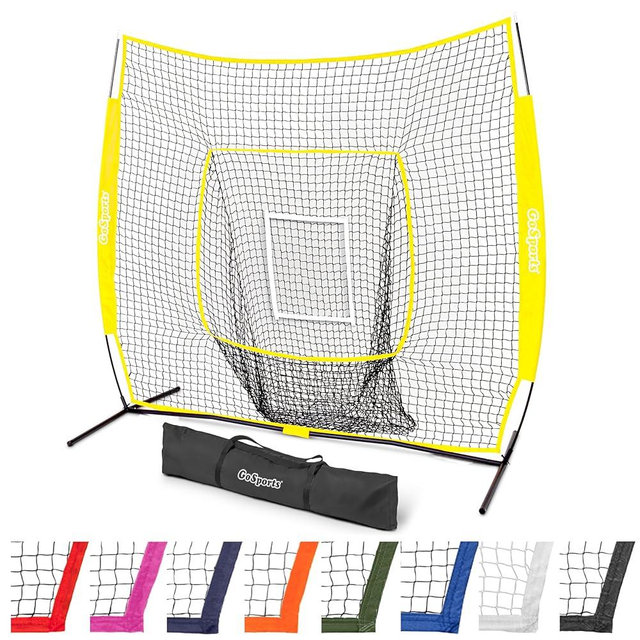 GoSports 7 x 7 ft Baseball & Softball Nets - Available in Team Colors - Batting & Pitching Net with Strike Zone