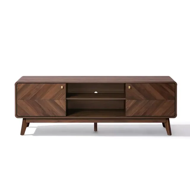 LuxenHome Columbia Engineered Wood 63-Inch Wide Credenza TV Console with Storage Brown