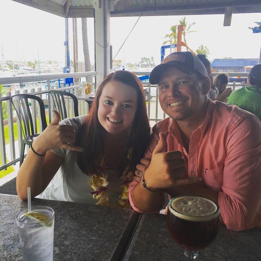 Chad and sister/bridesmaid Emily at Harbor House, right after the Unreins landed on the Big Island