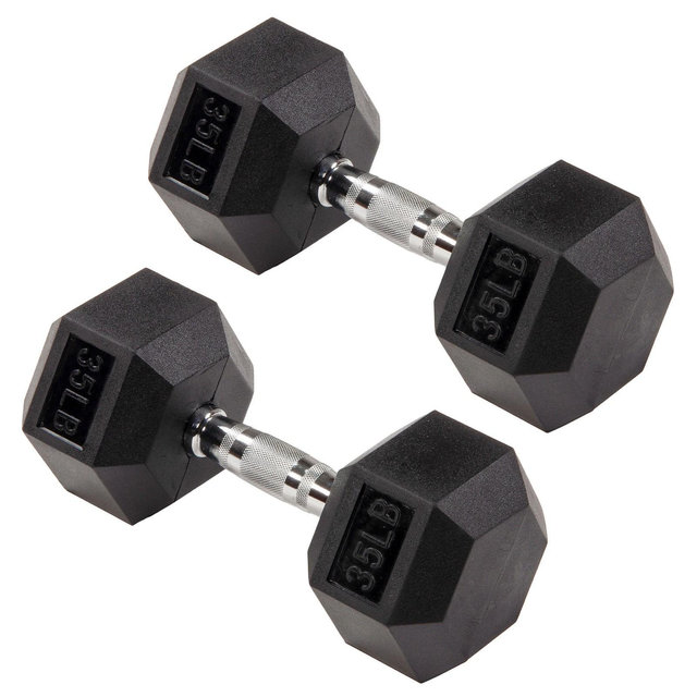 Signature Fitness Hex Dumbbells Non-Slip Free Weights Full Body Strength Training Home Gym Workout Equipment Set, 35 Pounds, Black