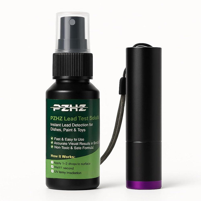 PZHZ Lead Test Kit – Fast Lead Detection for Dishes, Paint & Toys, Includes Non-Lead Reference Card & UV-Protection Gloves, 1 Bottle Test Liquid + Free Lab Tests, Accurate & Easy Home Use