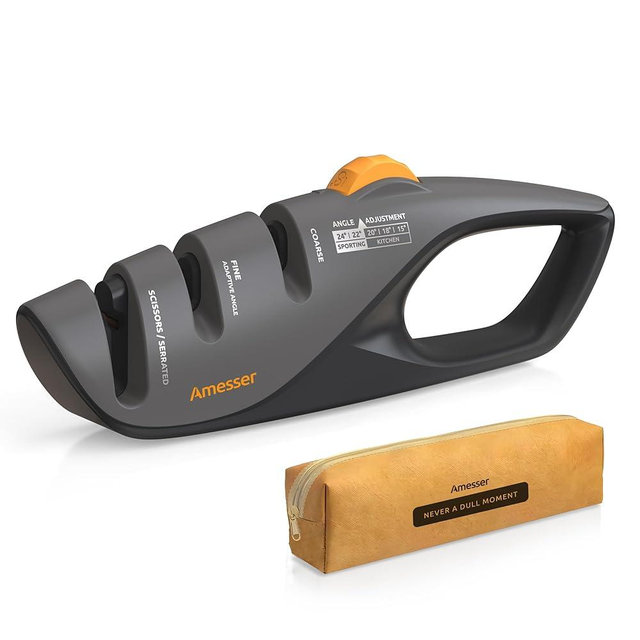 Amesser 5-Angle Knife Sharpener for Kitchen, Scissors & Pocket Knives – Adjustable 15°-24° Precision Sharpening, Coarse & Fine Slots, Non-Slip Base, Ergonomic Handle for Safe & Easy Use