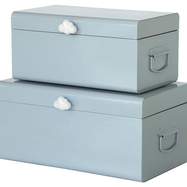 Vixdonos Large Decorative Box Set of 2 Metal Keepsake Trunk with Cloud-shaped Decorative Clasp for Reception,Wedding,Baby & Bridal Shower,17.3X10.6X8.3 Inches