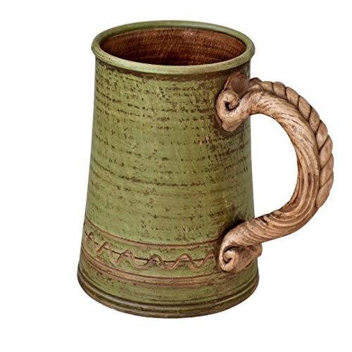 Handmade Ceramic Beer Mug Clay Cup with Handle 25oz Multicolor Natural Earthenware Eco Friendly Tea Coffee Lead Free Pottery Handcrafted Green Semin Mug (Green 25oz Ceramic Mug)