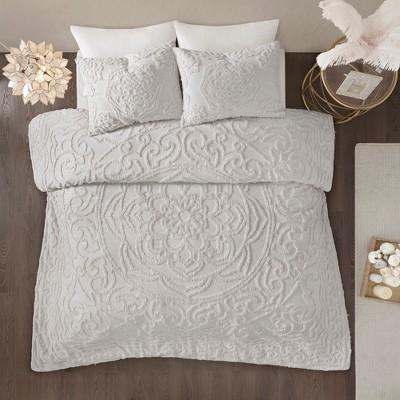 3pc King Cecily Cotton Medallion Comforter Set Gray