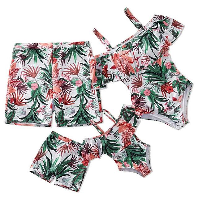 IFFEI Family Matching Swimwear One Piece Bathing Suit Newest Off Shoulder Floral Printed Ruffles Monokini