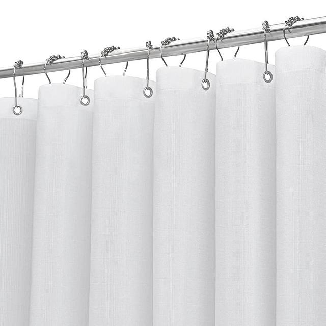 BTTN Extra Long Fabric Shower Curtain - 84 Inches Long Linen Textured Heavy Duty Cloth Shower Curtain Set with 12 Plastic Hooks, Large Hotel Luxury Polyester Bath Curtains for Bathroom(72"x84", White)