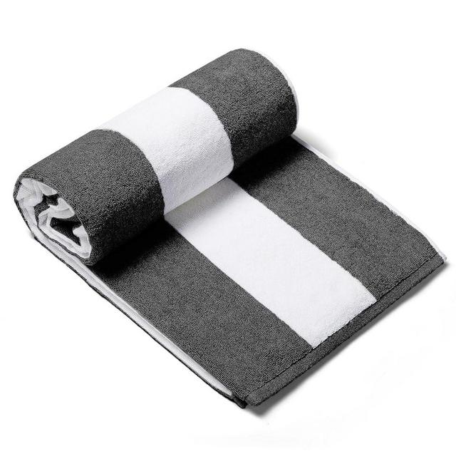 CLOWOOD Plush Oversized Beach Towel - Cotton 40 x 72 Inch Large Thick Black Striped Cabana Pool Swimming Towel