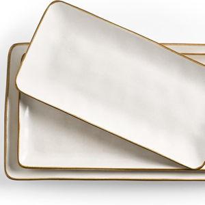 Famiware Serving Platter, Rectangular 15.67/14.1/12.6inch Serving Dishes for Entertaining, Dishwasher Safe, Stoneware Serving Trays for Party, Food, Turkey, Snack, Cheese, Reactive Glaze, Matte White