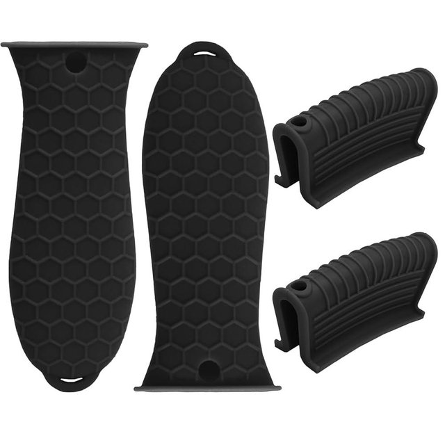 HARSKIYER Cast Iron Handle Cover 4 Pack, Heat Resistant Material Pot Handle Holders, Non-Slip Pot Sleeve for Cast Iron Skillets, Metal Pans, Griddles (Black)