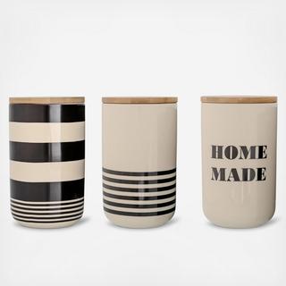 Off White & Black 3-Piece Jar Set