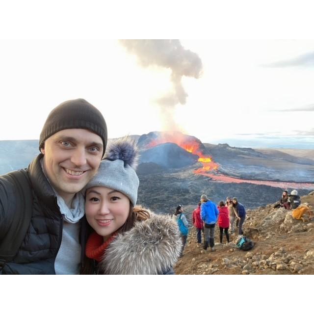 First volcano sighting...our favorite activity at Iceland (apart from getting engaged).