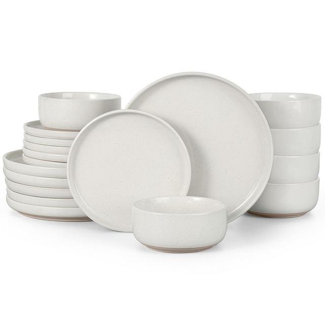 HaWare Stoneware Dinnerware Sets, 18-Piece Plates and Bowls Set for 6, Dishes Set for Home Restaurant, Speckled Milky White